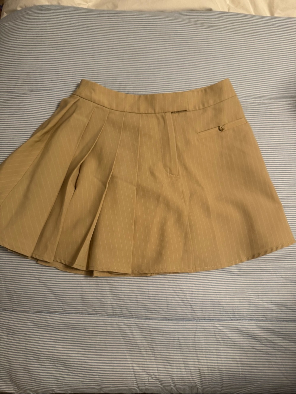 vestique Mustard Yellow Pinstripe Pleated Skater Skirt